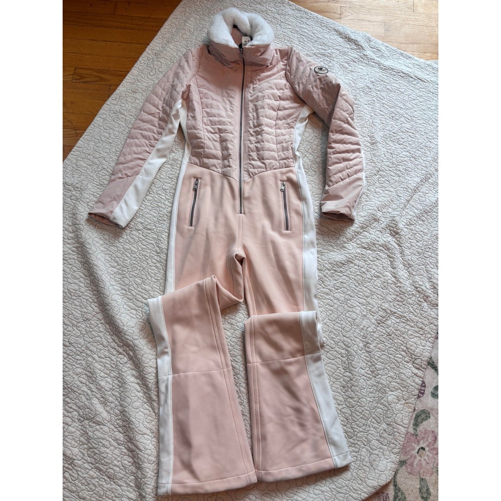 Obermeyer Katze Suit Womens 8 Blush Pink Faux Fur Trim One Piece Ski Suit